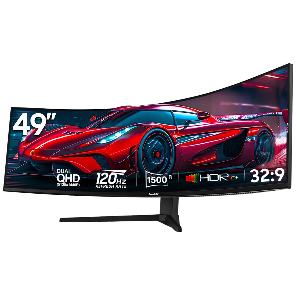 Gawfolk 49 Inch Curved Gaming Monitor,1500R PC Screen 120hz DQHD 5120x1440, Computer Screen for Home Office Business, DP, HDMI, Support Wall Mount 100x100mm