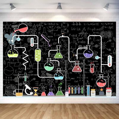 20x10ft Chemical Science Backdrop Chemistry Math Geometry Physics Handwritten Photography Background Chemical Experiments Banner Decoration for Kids Chemistry Lab Photo Booth Props
