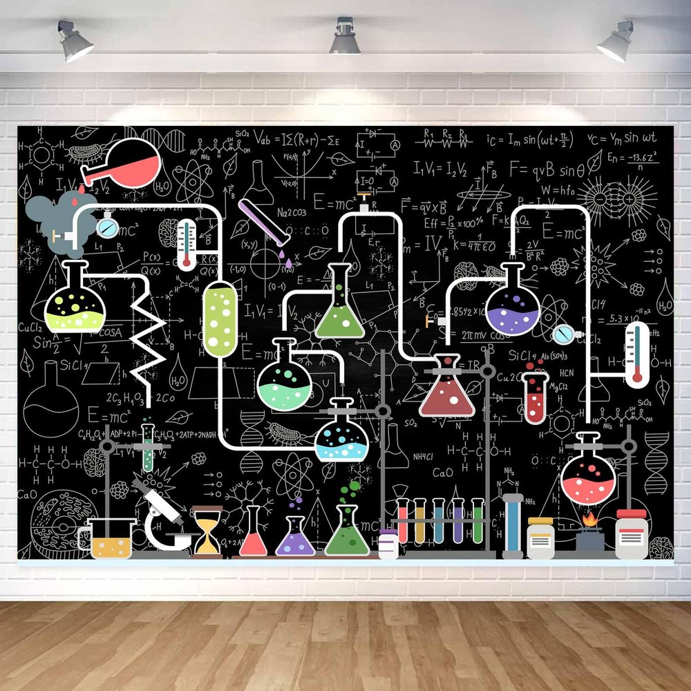 20x10ft Chemical Science Backdrop Chemistry Math Geometry Physics Handwritten Photography Background Chemical Experiments Banner Decoration for Kids Chemistry Lab Photo Booth Props