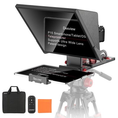 Desview P15 Teleprompter15 inch Aluminum Alloy Liftable Teleprompter, High Display Glass, Compatible with iPad Tablet Phone DSLR Camera, No Assembly, Carry Case Included, Great for Video Making
