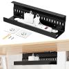2 in 1 Under Desk Cable Management Tray, Metal Under Table Cable Tray, Wire Management with 2 Mounting Ways, Cord Organizer Box for Office and Home, Black view 1