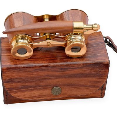 SIFAAT WORLD Vintage Opera Glasses with Handle  Decorative Theatre Binoculars, Solid Brass & Wood Finish, Compact Classic Opera Viewing Accessory, Gift for Theatre Lovers (No Zoom, No Magnification)