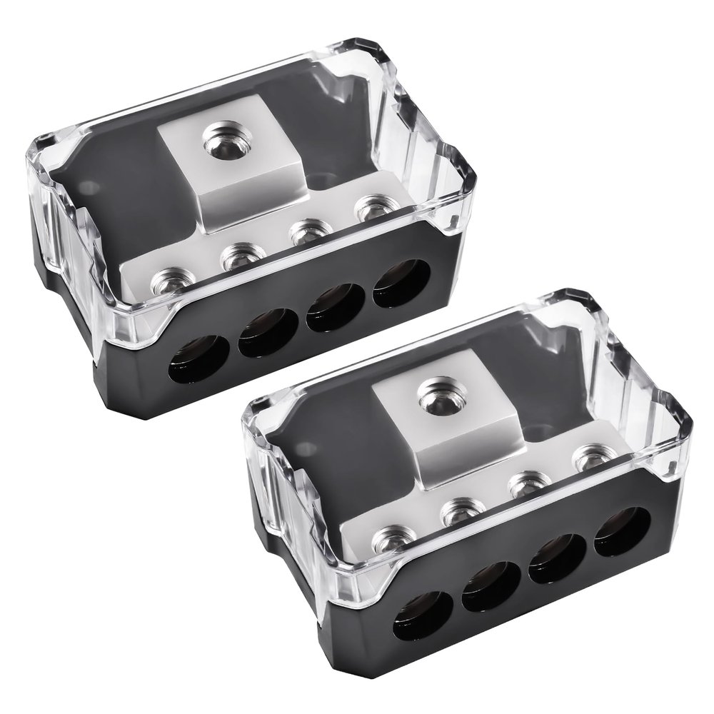 FOCMKEAS 2 Pcs 4 Way Power Distribution BlockCar Audio Splitter 1 2 Gauge in / 4 4 Gauge Out Amp Power Ground Distributor