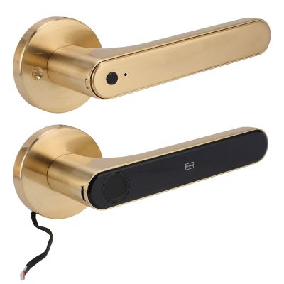 5 in 1 Multi Function Smart Door Entry Lock with Fingerprint Safety Lock, Password IC Card for Tuya App Key Unlocking Gold Handle, Designed for Home, Apartment, Office, Bedroom