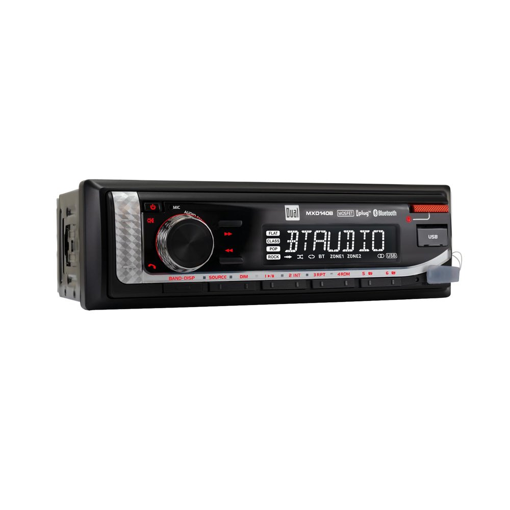 Dual Electronics MXD140B Marine Radio | AM/FM Stereo Receiver | 8-Character LCD | Single DIN | Boat Radio with Built-in Bluetooth | USB Port with 2.1 A Charging | Black