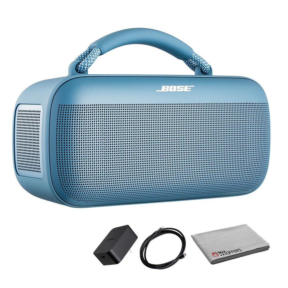 Bose SoundLink Max Portable Speaker (Blue Dusk) (883848-0200) Waterproof Bluetooth, Up to 20 Hours of Playtime Bundle Including: Fiber Cloth, USB-C (Renewed)