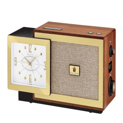 B7800 Precision Tone Modern Clock Radio  Bulova 150th Anniversary Edition, Solid American Walnut Case, Bluetooth Speaker, FM Radio, USB-A & USB-C Charging, Lighted Dial, Alarm with Snooze