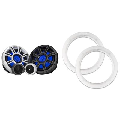 KICKER 51MSS65 LED 6.5" Premium Marine Component with a Pair of 50KLSR65 6.5 Led Speaker Ring Bundle