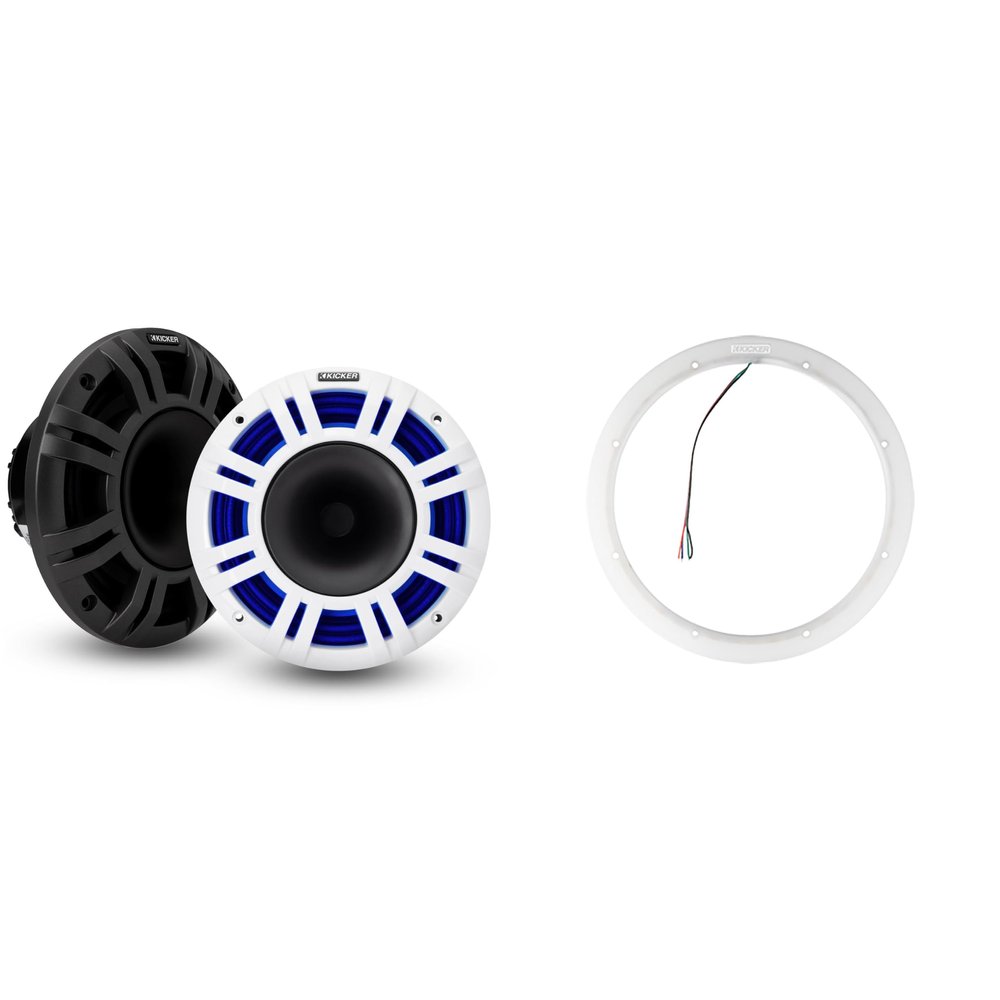 KICKER 48KMXL8 8" LED Horn-Loaded Marine Speakers & 47KLSR8 8-Inch LED Spacer Rings Bundle