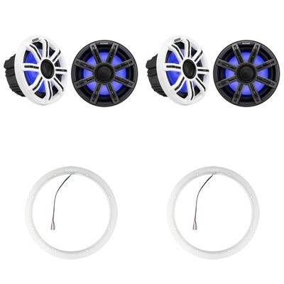 KICKER ( 2 Pair 51MSC8 8" LED Premium Marine Speakers & 47KLSR8 8-Inch LED Spacer Rings Bundle