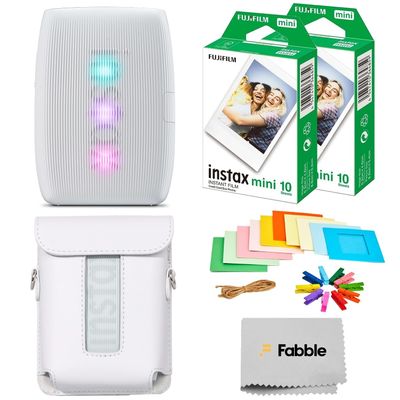 Fujifilm Instax Mini Link 3 Smartphone Printer  Clay White Bundle with a Protective Case, Twin Pack Instant Film (20 Sheets), Hanging Photo Frames, and Premium Microfiber Cleaning Cloth