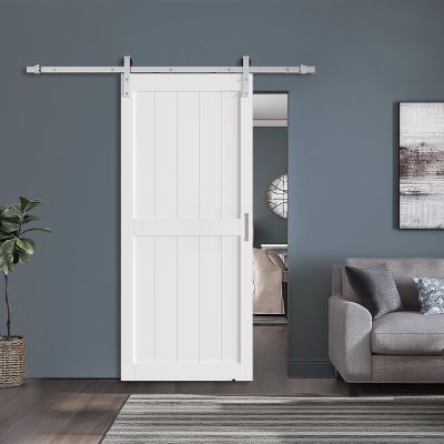 26 x 84 in Manufactured Solid Wood Paneled Sliding Barn Door with Brushed Nickel Hardware Kit