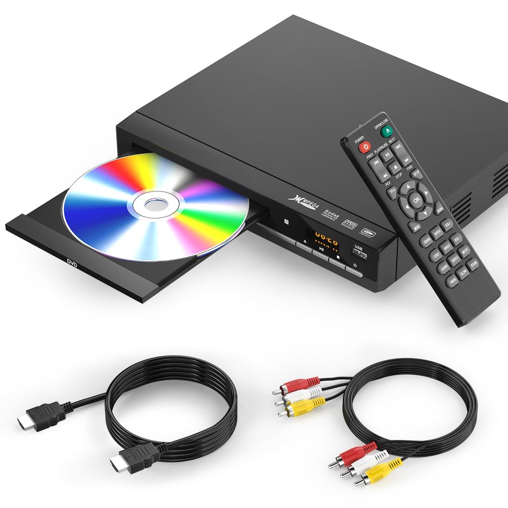 DVD Players for TV with HDMI,Plays All Regions and Formats,CD Player for Home,Support 1080P Video/CD/DVD/VCD/JPEG/USB, Remote, HDMI and RCA Cables Included