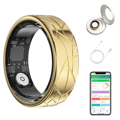 Smart Ring Health Tracker for Women Men, Heart Rate/Blood Oxygen/Sleep Tracker/Step Counter, Fitness Ring with Magnetic Charging Case, 5ATM Waterproof for IOS & Android, No Subscription Fee- Gold 11