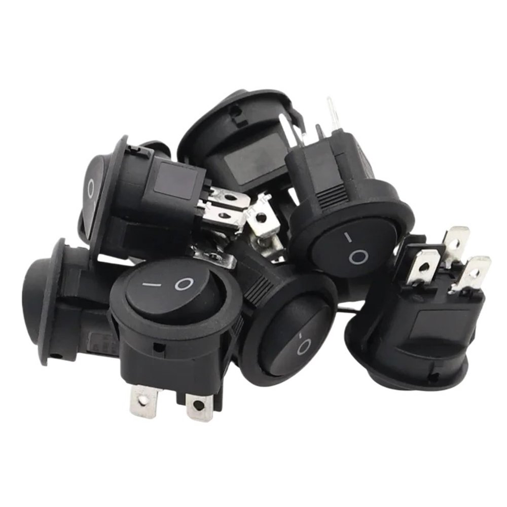 10pcs KCD1 20MM Round Rocker Switch Square Base 4Pins AC 250V 6A 125V 10A Black ON/Off 4 Feet Power Switches