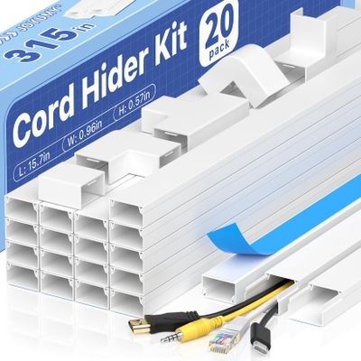 JOYUMY 315in Cord Hider Kit, Paintable Cable Raceway, Cord Covers for Wires on Wall, Cord Hider for Wall Mount tv, tv Cable Hider Wall kit, Wire Covers for Cords, W0.96in X H0.57in, White