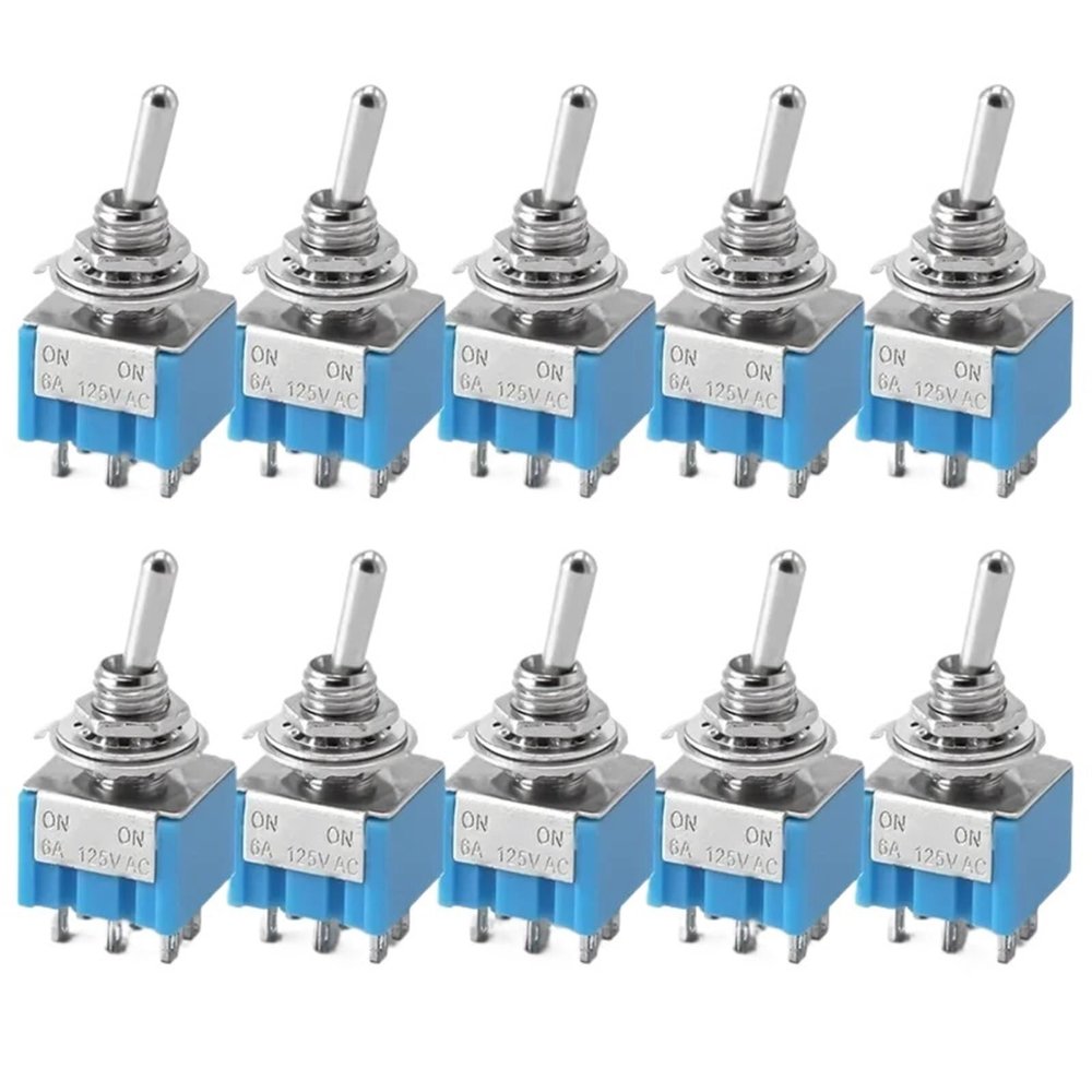 10Pcs MTS102 103 202 203 3/6Pin Toggle Switch ON-ON/ON-Off-ON Mini Rocker Switch(6Pin ON-ON)