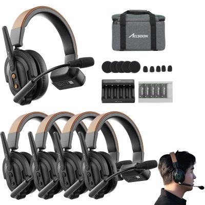 Accsoon Como SE Wireless Headset Intercom System Full Duplex 2.4GHZ 1312ft Range Team Communication Group Talk 5-Person, 30H with Noise Cancellation for Filming Shoot Gruop Talk (1H 4R)