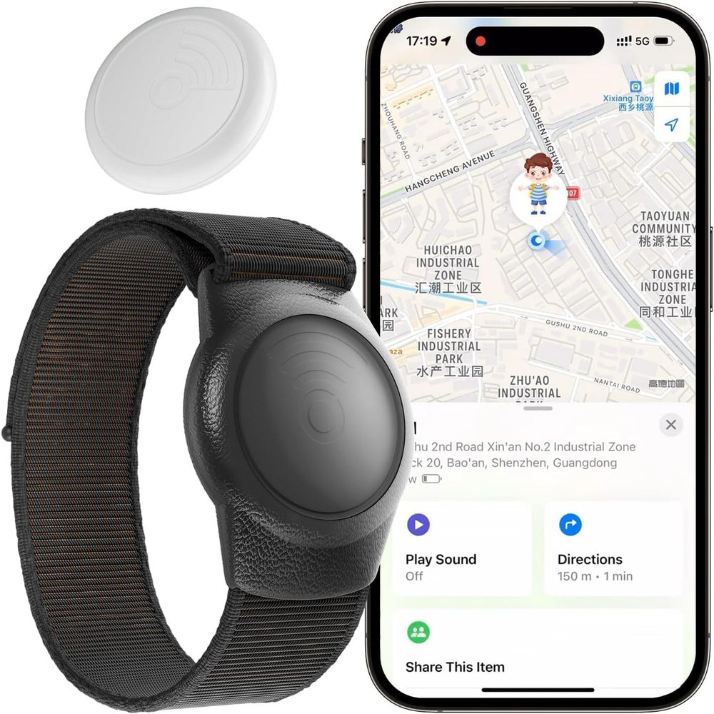 GPS Tracker for Kids,Real-Time Kids Tracker Works with Apple Find My App (iOS Only, Not for Android) Lightweight GPS Tracker,Hidden Mini GPS Tracking Device,Waterproof, No Monthly Fee. (Black)
