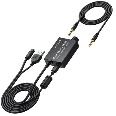 PROZOR 192KHz Digital to Analog Audio Converter 7ft/2.1m Cable, Optical to 3.5mm Converter with Volume Control, SPDIF Toslink to 3.5mm AUX Adapter, DAC for HDTV DVD Blu-ray Players (SPDIF to 3.5mm)