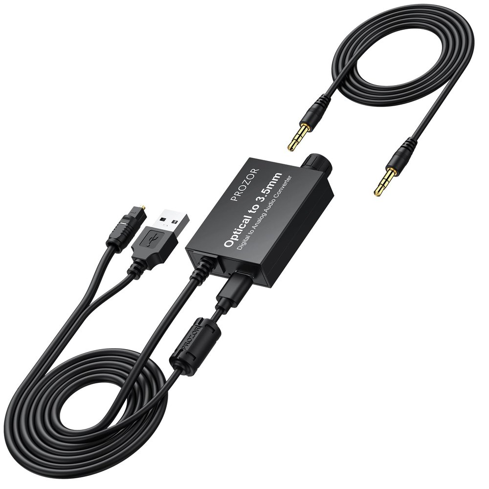 PROZOR 192KHz Digital to Analog Audio Converter 7ft/2.1m Cable, Optical to 3.5mm Converter with Volume Control, SPDIF Toslink to 3.5mm AUX Adapter, DAC for HDTV DVD Blu-ray Players (SPDIF to 3.5mm)