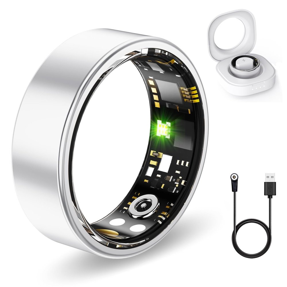 FKGZJF Smart Rings for Women Men, Fitness Ring with Heart Rate,Blood Oxygen, Blood Pressure, Sleep Tracker, Step Tracker, No Subscription Fee, Waterproof Smart Ring for iPhone & Android (Silver 14#)
