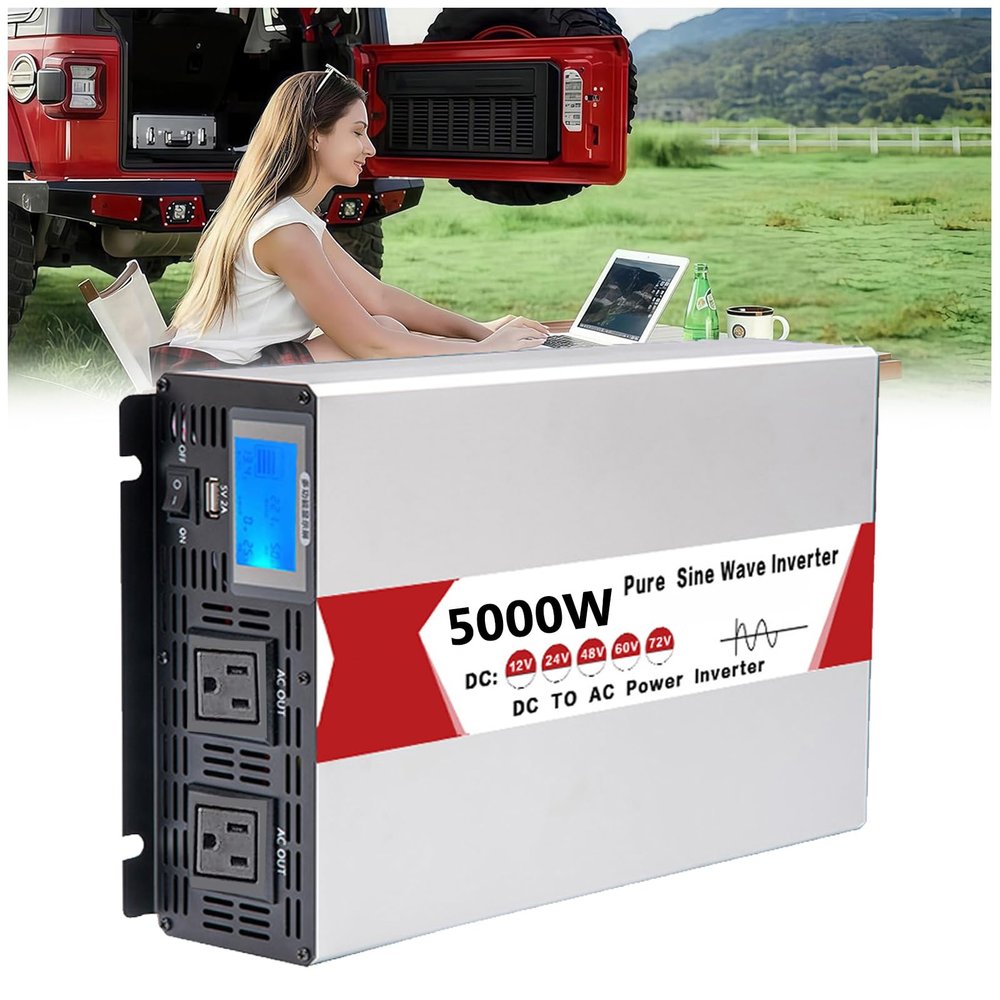 2500 Watts Pure Sine Wave Power Inverter 12V 24V 48V 60V 72V DC to 110V/120V 230V/240V AC Converter, Peak 5000W Outlets, Low Frequency Solar Power Inverter Charger(Size:60v to 110v)