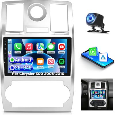 [4+64] Car Radio for Chrysler 300 2005 2006 2007 2008 2009 2010, Volxcereo 9 inch Touch Screen Stereo with Carplay/Android Auto, GPS Navigation, WiFi Hotpots, Bluetooth 5.0, SWC, FM/RDS Radio