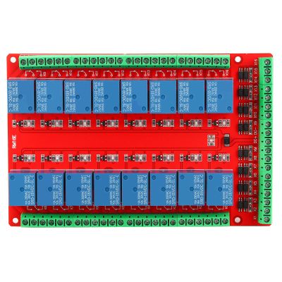 16 Channel Relay Board, High Low Level DC 5/12/24V Two Way Isolated Optocoupler Interface Module, AC 250V 10A, DC 30V/10A, User Friendly Interface, Power Reverse Connection, Strong