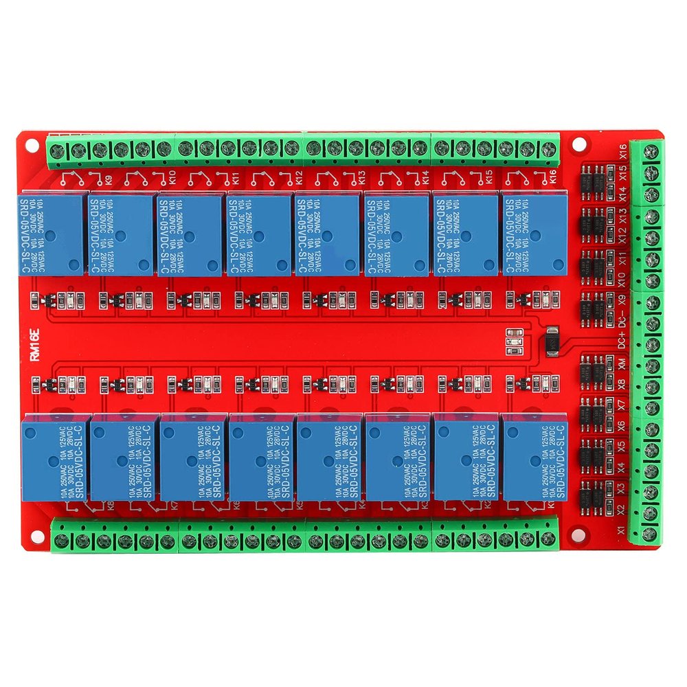 16 Channel Relay Board, High Low Level DC 5/12/24V Two Way Isolated Optocoupler Interface Module, AC 250V 10A, DC 30V/10A, User Friendly Interface, Power Reverse Connection, Strong