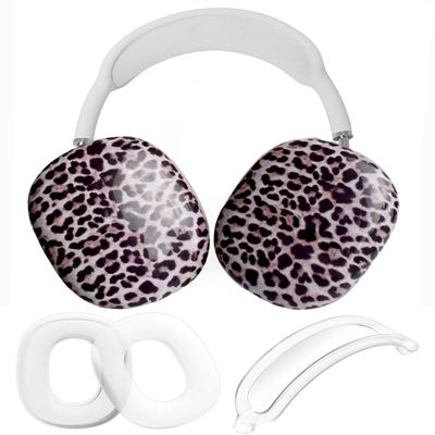3 in 1 Case Cover for AirPod Max, Clear TPU Cute Ear Cups Covers, Silicone Earpad Headband Covers for Women Compatible for Apple AirPods Max Headphones 2024 2020 (Cheetah)