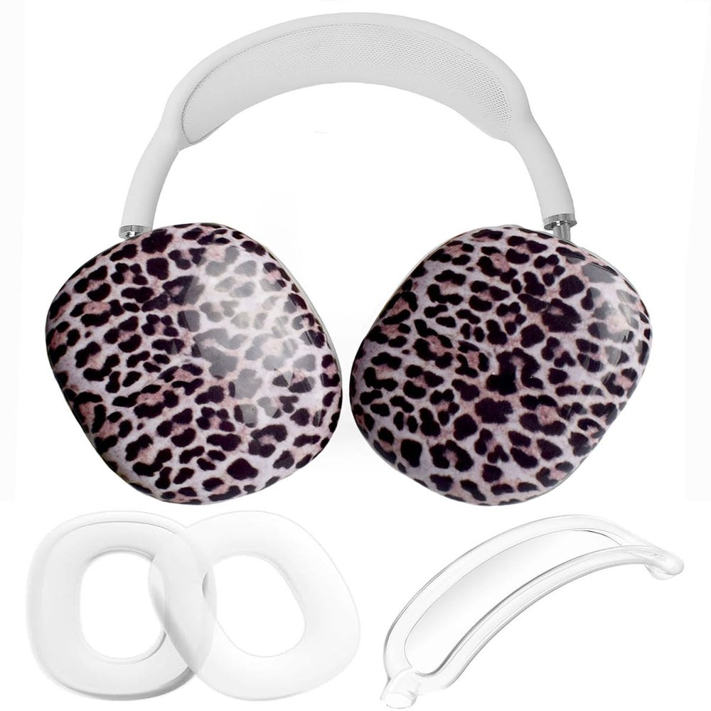 3 in 1 Case Cover for AirPod Max, Clear TPU Cute Ear Cups Covers, Silicone Earpad Headband Covers for Women Compatible for Apple AirPods Max Headphones 2024 2020 (Cheetah)
