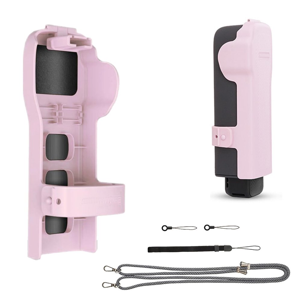 IJYHZKE Pocket 3 Protective Cover with Adjustable Strap for DJI Pocket 3, Magnetic Filter Storage, Flip-Open Design, Full-Body Protection, Includes Wrist/Neck Strap & Silicone Bands (Pink)