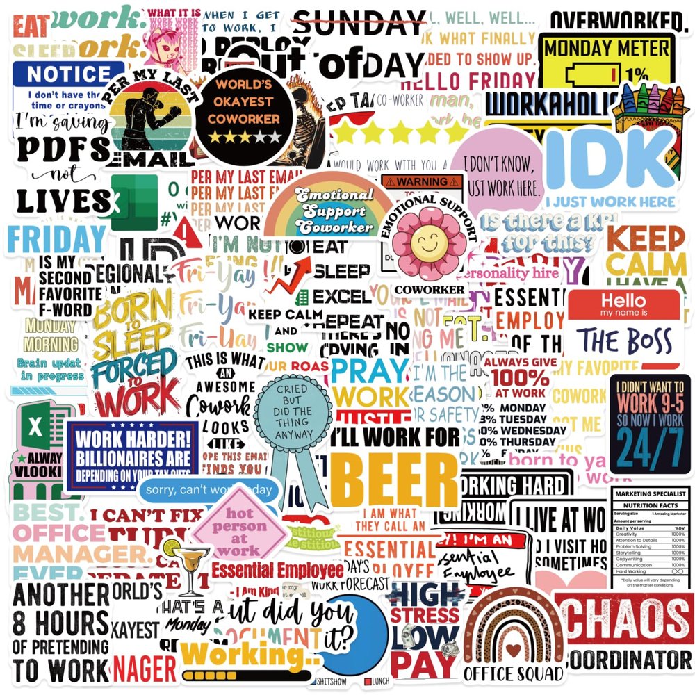 100 PCS Funny Work Stickers for Adults,Funny Office Pranks Stickers for Laptops,Water Bottles,Scrapbooks,Ofiice Gifts for Coworkers