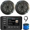 KICKER 51KMC4 3" LCD Marine Bluetooth Weather-Resistant Gauge-Style AM/FM WB/USB/AUX Media Center Receiver, 2X 6.5 195W Max Power Coaxial Speakers W/Charcoal Grilles, Radio Antenna, Speaker Wire view 1