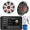 Kicker 51KMC4 3" LCD Marine Bluetooth Weather-Resistant Gauge-Style AM/FM WB/USB/AUX Media Center Receiver, 2x 6.5" 195W Max Power RGB LED Boat Speakers W/Grilles, Antenna, Speaker Wire, Controller view 1