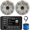 KICKER 51KMC4 3" LCD Marine Bluetooth Weather-Resistant Gauge-Style AM/FM WB/USB/AUX Media Center Receiver, 2X 6.5 195W Max Power Coaxial Speakers W/White Grille, Radio Antenna, Speaker Wire view 1