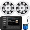 Kicker 51KMC4 3" LCD Marine Bluetooth Weather-Resistant Gauge-Style AM/FM WB/USB/AUX Media Center Receiver, 2x 6.5" 150W Max Power 2-Way White Boat Coaxial Speakers, Speaker Wire, Radio Antenna view 1