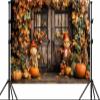 10x8ft Fall Photo Backdrop Thanksgiving Background Autumn Pumpkin Harvest Fall Photograph Backdrop Farmhouse Barn Door Maple Leaves Scarecrow Party Decorations Banner view 3