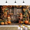 10x8ft Fall Photo Backdrop Thanksgiving Background Autumn Pumpkin Harvest Fall Photograph Backdrop Farmhouse Barn Door Maple Leaves Scarecrow Party Decorations Banner view 4
