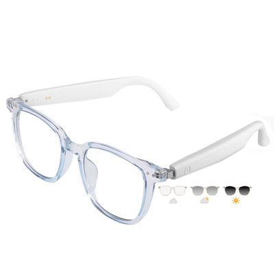 Bokynu Smart Glasses for Women - Headphone Glasses with Built-in Speakers, HD Open-Ear Audio, Blue Light Filtering for Working (Blue,Color Changing Style)