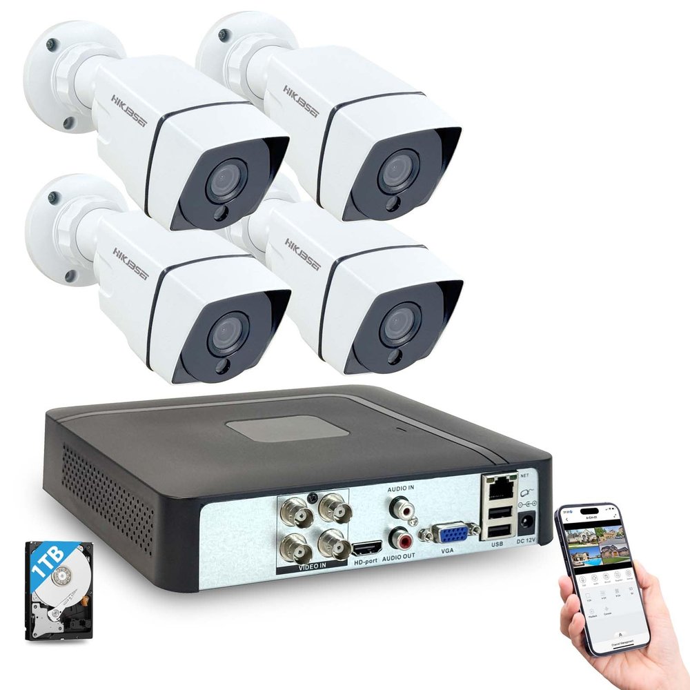HIKJBSET 5MP Security Camera System with Motion Detection, 4CH 5IN1 AHD TVI CVI Analog Video DVR Recorder w/4 HD 1920TVL 1080P Indoor Outdoor Weatherproof CCTV Camera, Remote Access,1TB Hard Drive