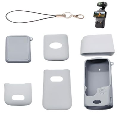 for DJI Osmo Pocket 3 Creator Combo Protective Case, WUNIAK Hook Design with Hook Carrying Rope Soft Silicone Drop-Proof Shockproof Protective Case, Scratch-Resistant, LightweightSilver Gray