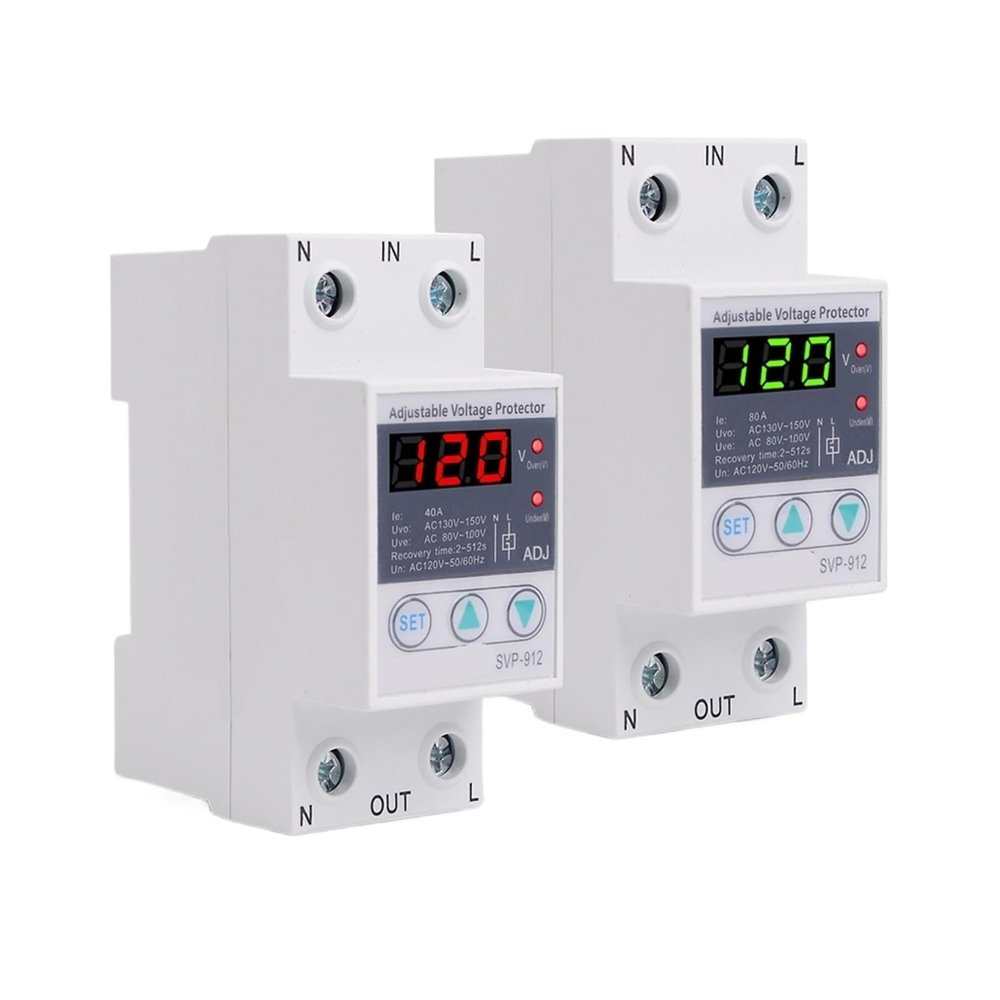 1pcs 40A 63A 80A Adjustable Surge Protector Over Under Voltage Protector Relay 110V 120V Automatic Transfer Switch(40A)