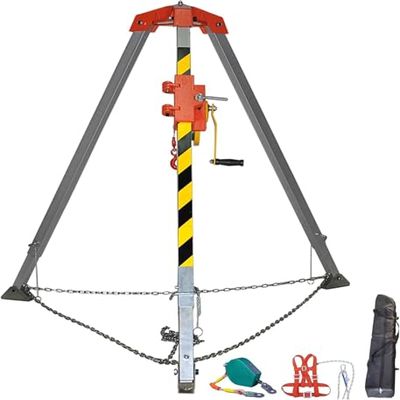 Rescue Tripod Heavy Duty Fire Fighting Tripod Confined SpaceConfined Space Tripod Confined Space Tripod with Fall Arrester, Self-Locking Winch, Safe Harness, Emergency Rescue Tripod Kit, Pi