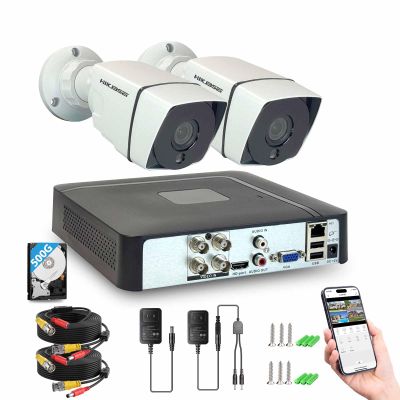 HIKJBSET 4CH 1080P Security Camera System Outdoor Indoor with Motion Detection, Night Vision, with 500GB Hard Drive, 2pcs HD 1080P 1920TVL Surveillance Bullet Cameras, for Home 24/7 Recording