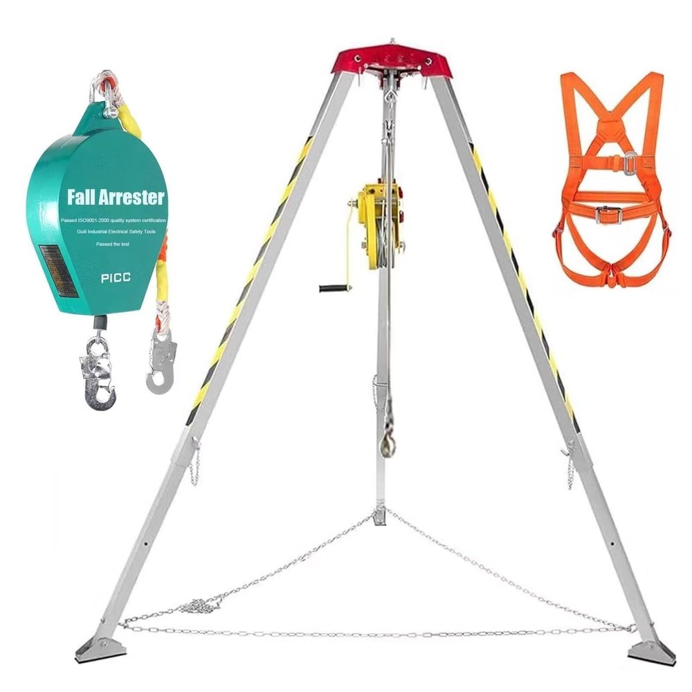 DLYZAYE Confined Space Tripod with 1200Lbs Winch & 30M Wire Rope, Rescue Tripod for Sewer Wellhead, Easy to Assemble, Confined Space Tripod Kit,1200IBS-3