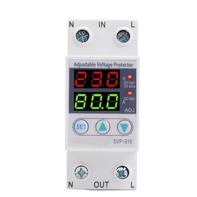 1pcs Usage Dual LED Display 40A 63A 80A Din Rail 230V Adjustable Voltage Surge Protector Relay with Limit Current Protection(120V AC,63A)