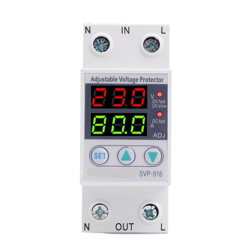 1pcs Usage Dual LED Display 40A 63A 80A Din Rail 230V Adjustable Voltage Surge Protector Relay with Limit Current Protection(120V AC,63A)