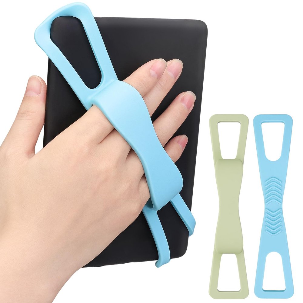 Dexspoeny 2 Pack Silicone Hand Straps for Kindle and Tablets, Secure Lightweight Finger Grip Holder for 4.7-8" Kindle Paperwhite/iPad/Samsung/Kobo/Oasis/Fire/Sony/Lenovo E-Readers (Blue+Green)